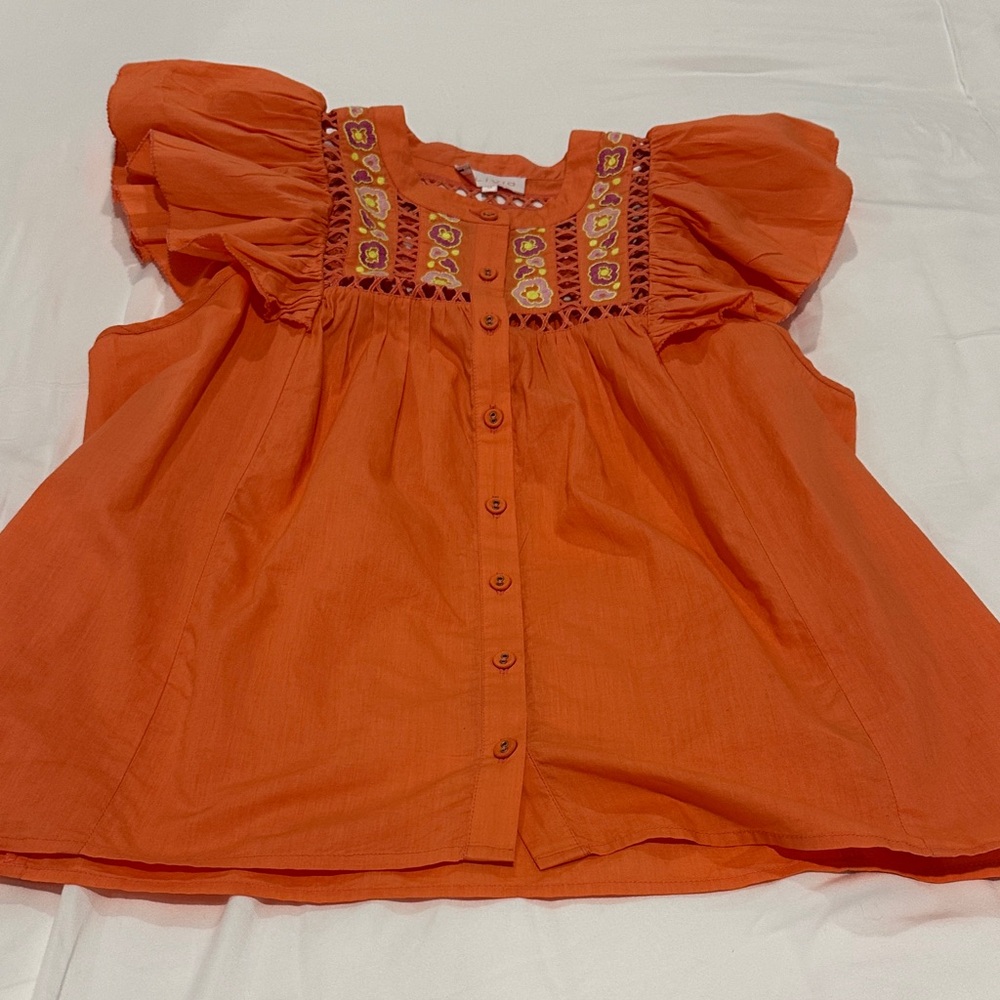 Orange Embroidered Women's Top